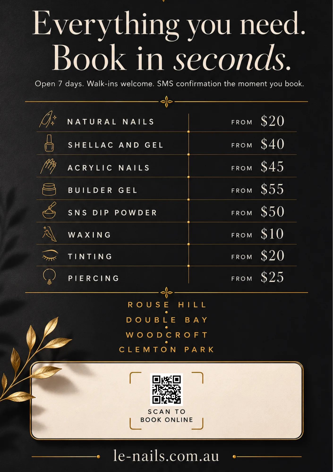 Le Nails marketing flyer, back